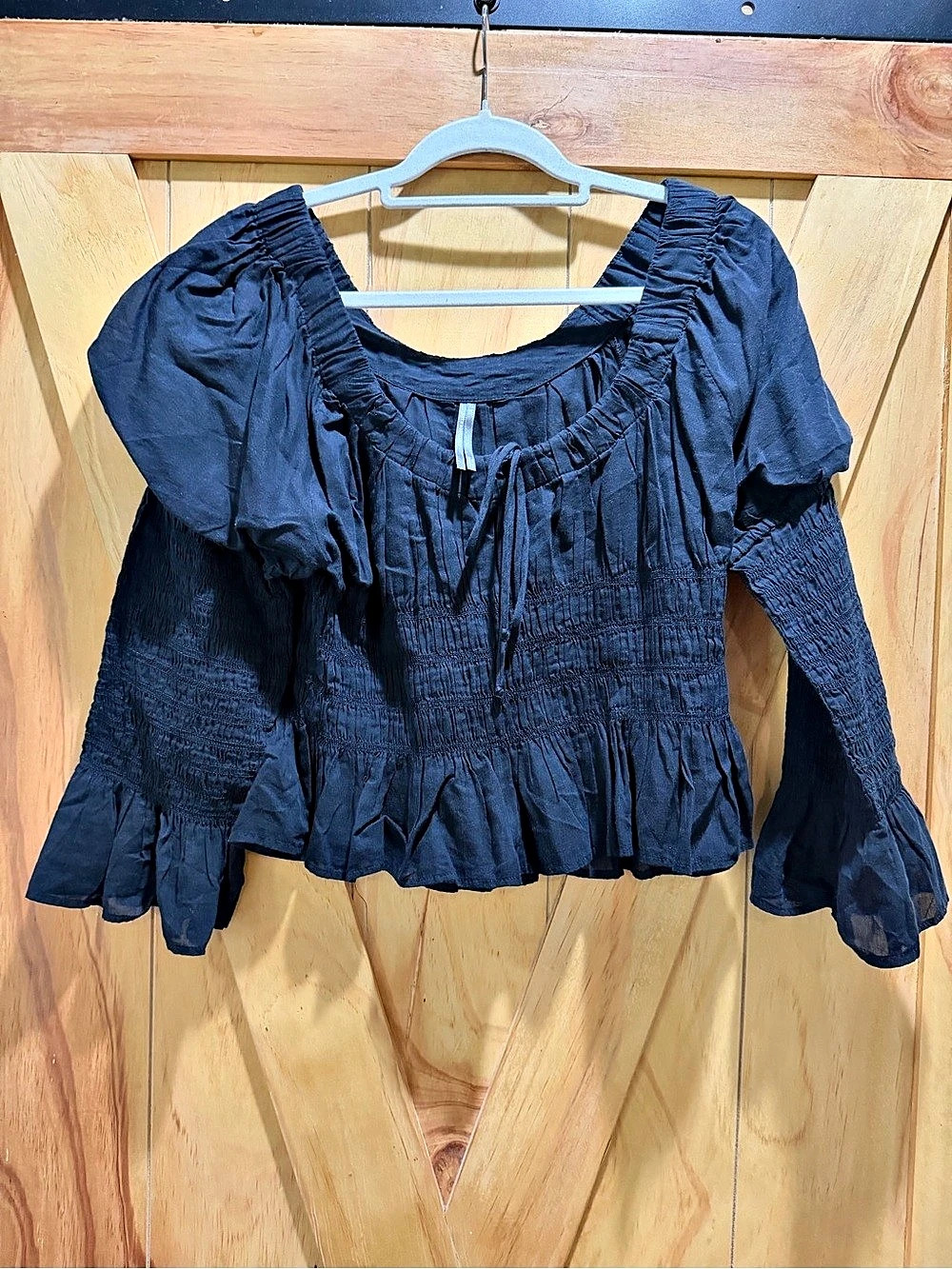 Anthropologie Black Smocked Blouse Like New